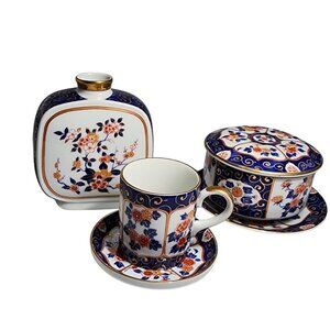 Japanese Kutani Porcelain Tea Set With Floral & Gold Kozan Gama (Kozan Kiln) VTG